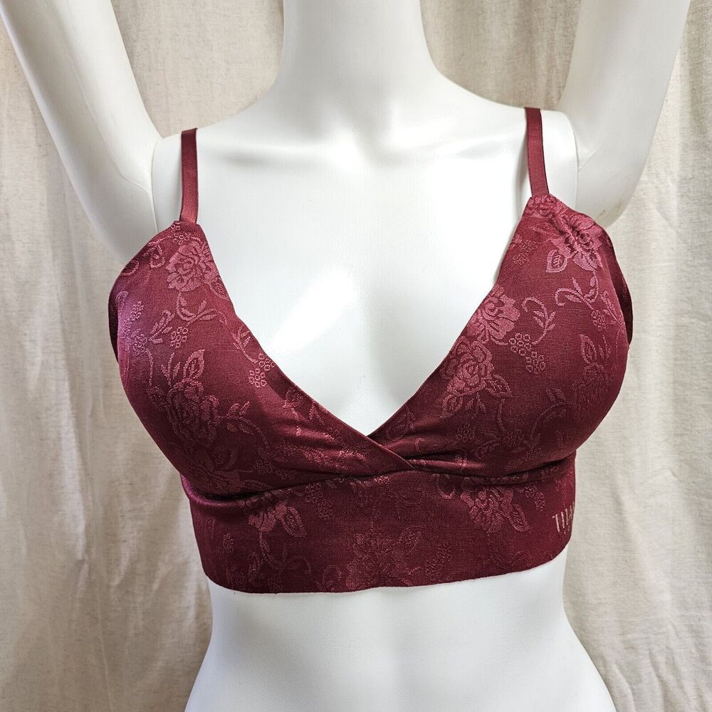 Thalia Sodi Comfort Bralette Wireless Padded Adjustable Strap V Neck Burgundy XL
